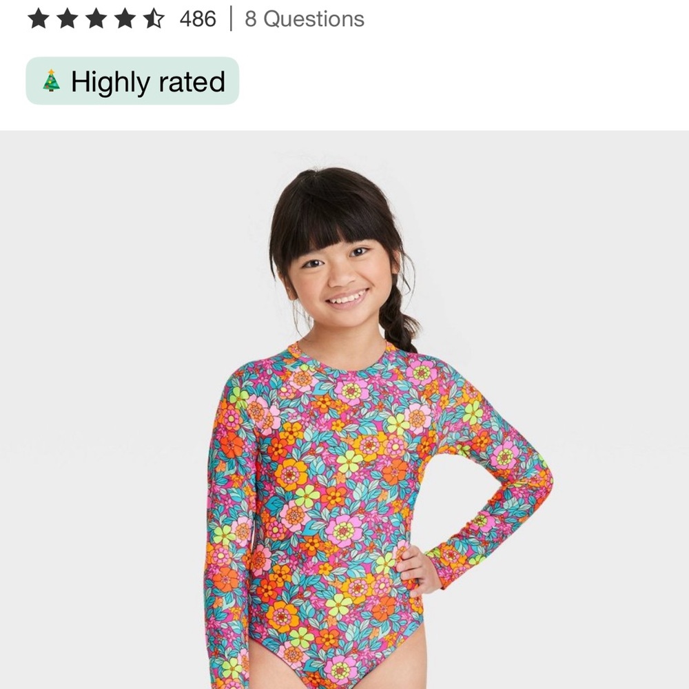 Cat & Jack Multicolor Floral Kids Rashguard One Piece Swimsuit Girls 14 / XL